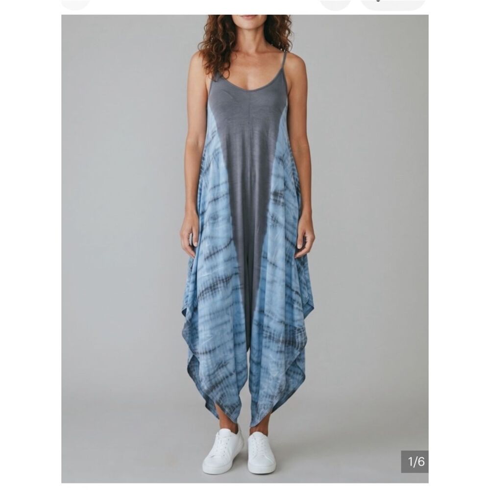 Elan Tie Dye Maxi Dress Handkerchief Hem Boho Draped Adjustable Straps NWT - Picture 3 of 8